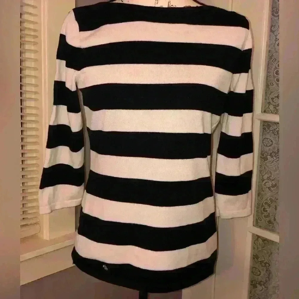 Ralph Lauren Boat Neck Black and White Striped sweater Sz M